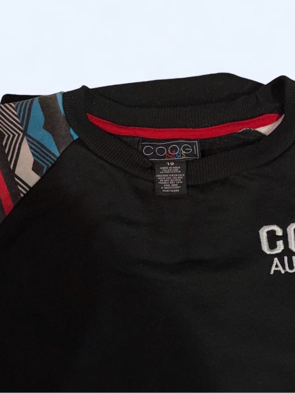 Coogi Australia Black Crewneck Sweatshirt with Multicolor Aztec Sleeves - Picture 2 of 4